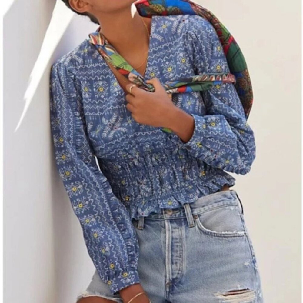 Anthropolgie Follow That Girl Smocked Waist Top NWT